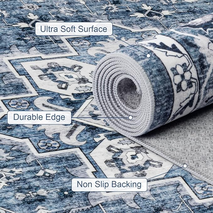 4x6 Area Rugs for Living Room: Washable Rug Soft Vintage Boho Medallion Carpet - Image 8