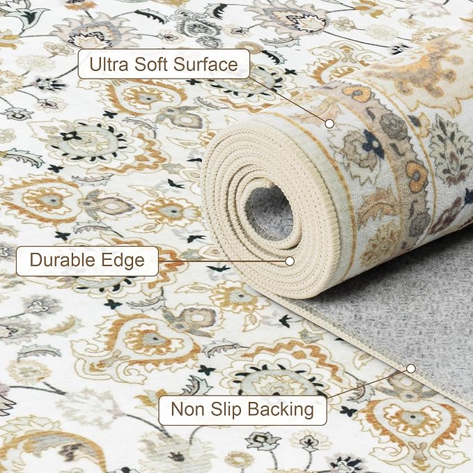3x5 Area Rugs Living Room Rug: Washable Vintage Boho Rug No Slip Stain - Image 8