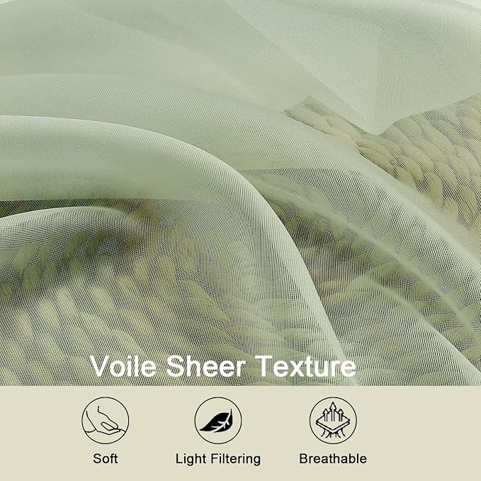 Light Green Kitchen Curtains 30 Inch Length Tier 2 PCS, Solid Soft Airy Half - Image 3