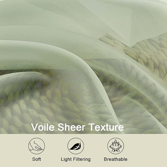 Light Green Sheer Curtain for Bedroom Living Room 72 Inches Long 2 Panels Set - Image 3