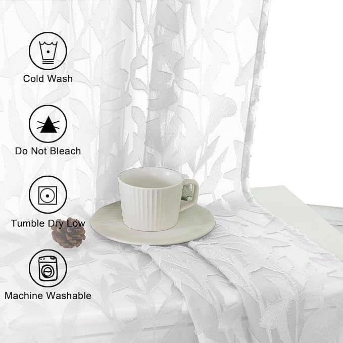 Lecloud Leia White Sheer Curtains 84 Inches Long 2 Panels, Airy Voile Jacquard - Image 8