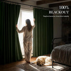 RYB HOME Olive Green 100% Blackout Linen Curtains 102 inches Long, Luxury - Image 3