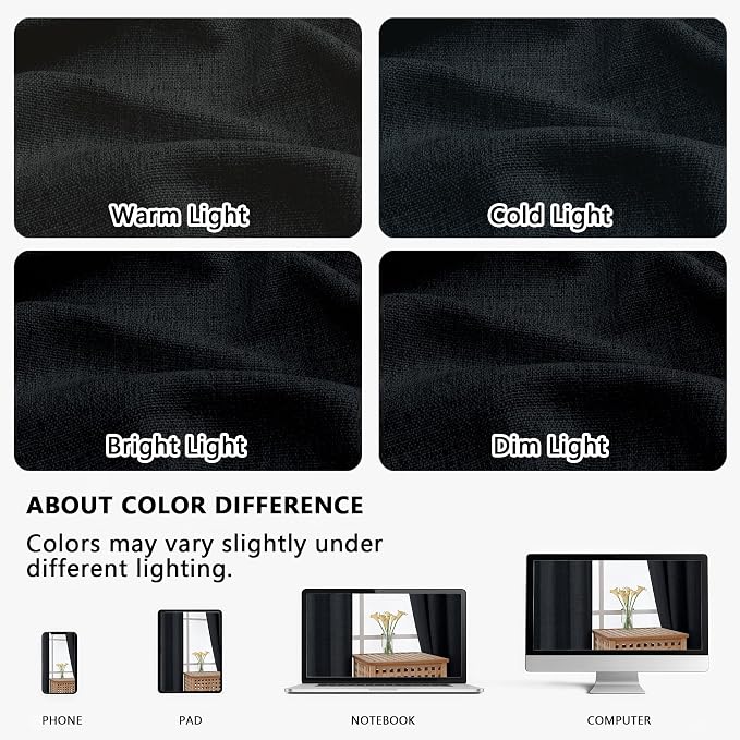 OVZME Black Valance for Windows, Light Filtering Faux Linen Textured Small - Image 8