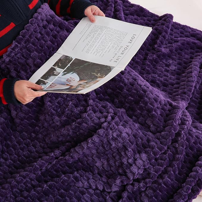 Puncuntex Deep Purple Throw Blanket 60"×80" inches Fuzzy 3D Jacquard Decorative - Image 3