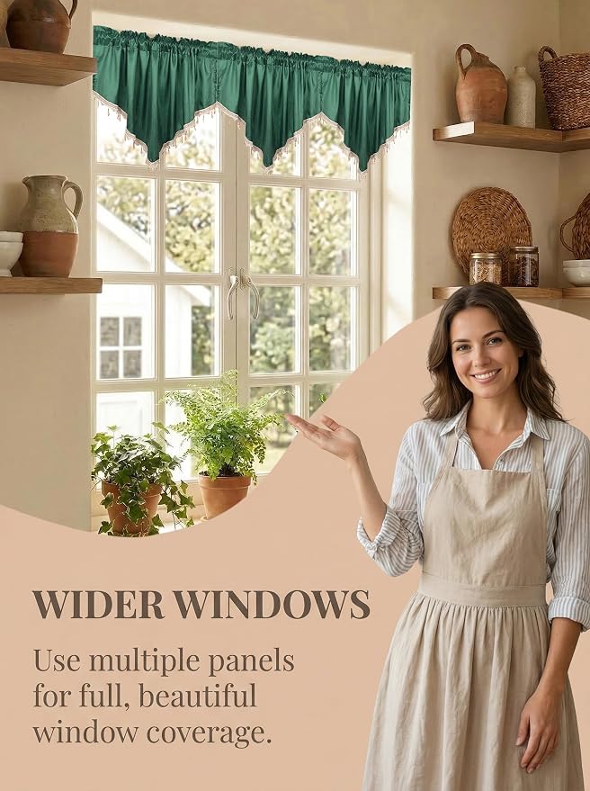 Molaxhome Swag Curtain 51 inch Length Rod Pocket Scalloped Curtain Valance - Image 3