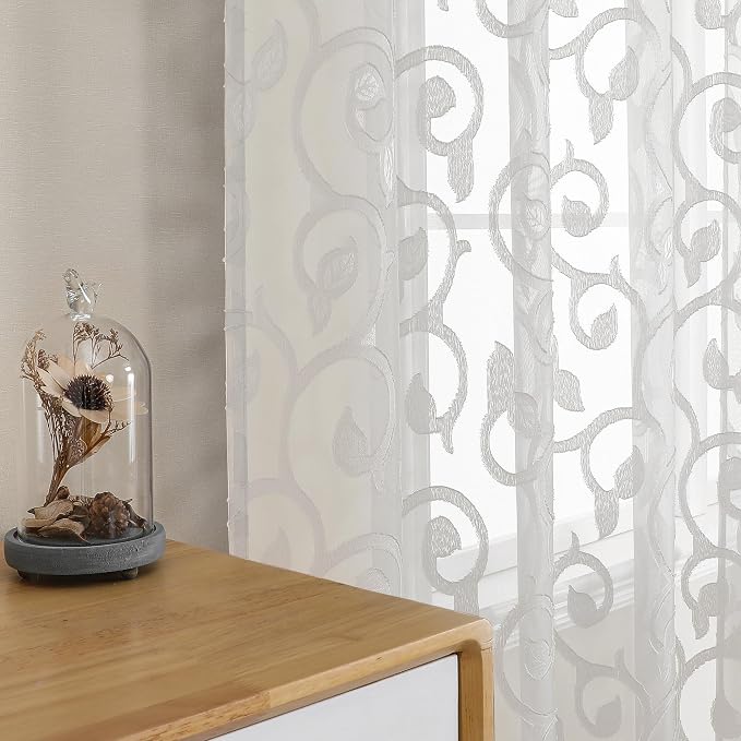 OWENIE Furman Ivory Sheer Curtains 54 Inch Length 2 Panels Set by OWENIE