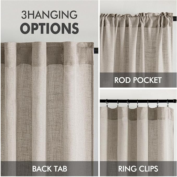 MIULEE Burlywood Birch Linen Curtains 72 Inch Length 2 Panels - Image 3