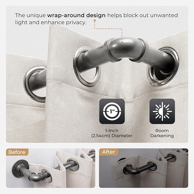 Zeerobee Curtain Rods for Windows 66 to 120, 1 Inch Industrial Wrap Around Grey - Image 3