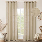 LAMIT Brown Sheer Linen Curtains 96 Inches Long 2 Panels Set, Light Filtering by LAMIT