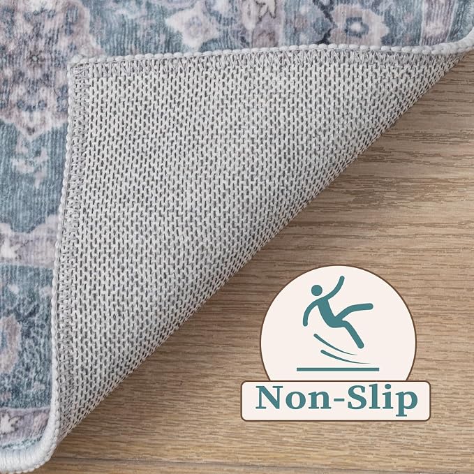 SERISSA Boho Area Rug 5x7 Blue Grey, Washable Large Rugs - Image 3
