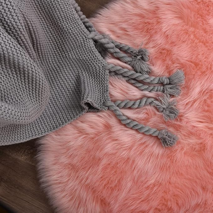 ORINOVA Pink Plush Round Rugs 6ft Large Washable Faux Fur Area Rugs - Image 6