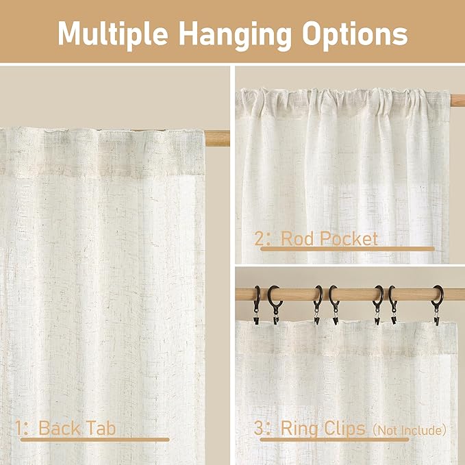 LAMIT Cream 80 inch Linen Curtains - Image 3