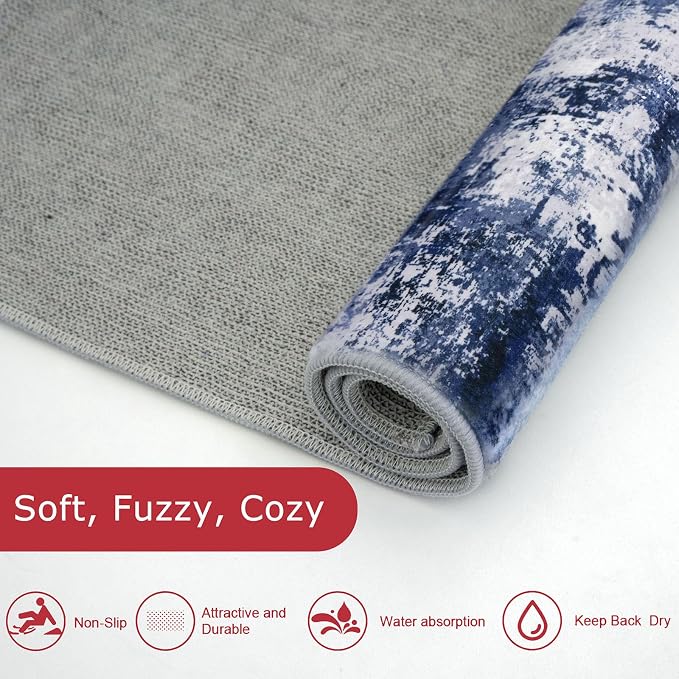KOZYFLY Modern Abstract Area Rugs 5x7 Navy Blue Machine Washable Thin Rug - Image 5