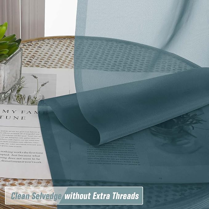 Dusty Blue Sheer Curtains for Window 72 inches Long 2 Panels Set, Soft Airy - Image 2
