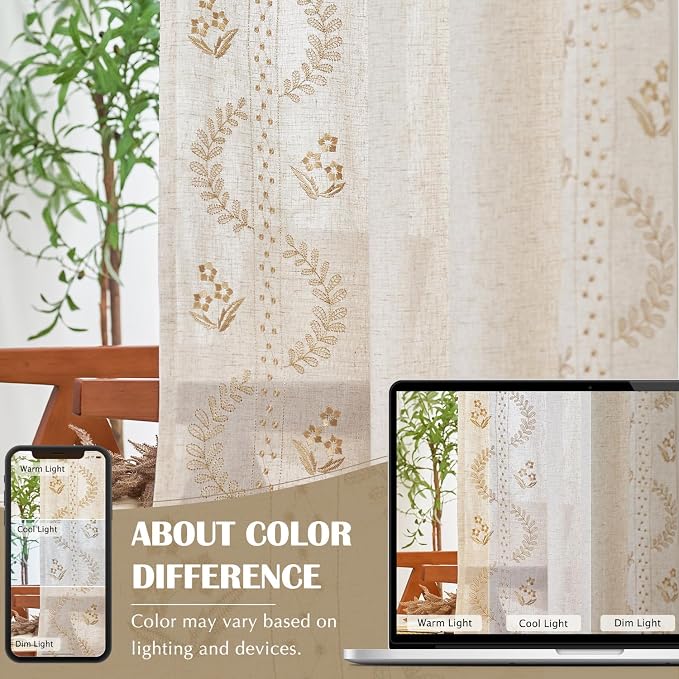 jinchan Belrose Linen Curtains for Bedroom Floral Curtains 84 Inch Length Linen - Image 8
