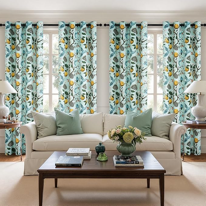 Topfinel Green Floral Curtains 84 Inches Long Vintage French Country Grommet - Image 4