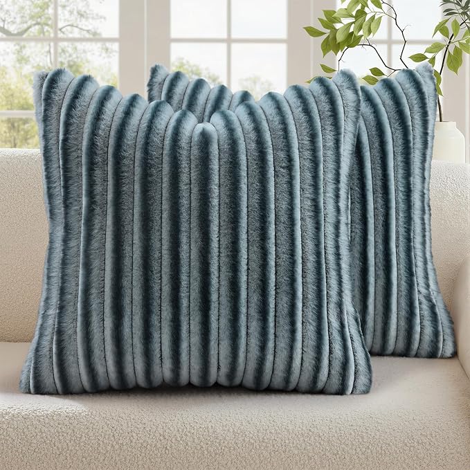 decorUhome Cozy Faux Fur Throw Pillow Covers 26x26 Set of 2 Decorative Soft by decorUhome