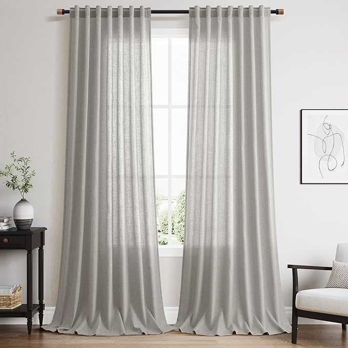 Nanspring Light Gray Linen Curtains 96 Inches Long by Nanspring