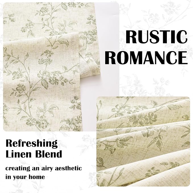 Lazzzy 90 inch Long Curtain for Bedroom Green Floral Linen Drapes for Living - Image 4