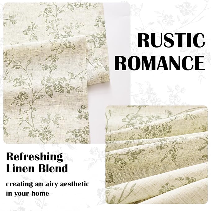 Lazzzy Farmhouse Linen Curtains Extra Long Green Floral Curtains 108 Inch - Image 4