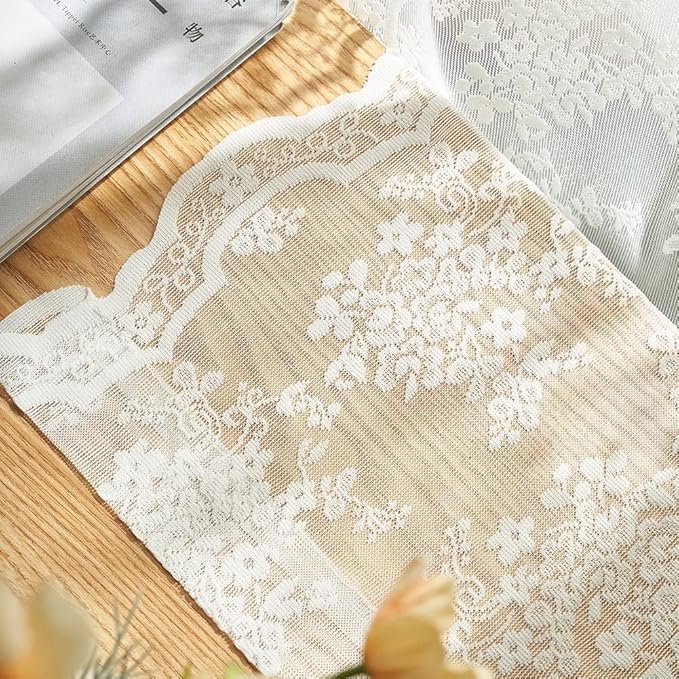 YJ YANJUN Vintage Lace Curtains Cottage Floral Cream Sheer 94 inch Curtains 2 - Image 6