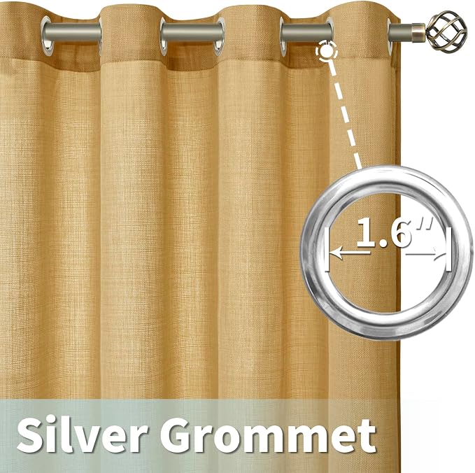 LAMIT Linen Curtains 90 Inch for Bedroom, Grommet Thick Linen Textured Sheer - Image 4