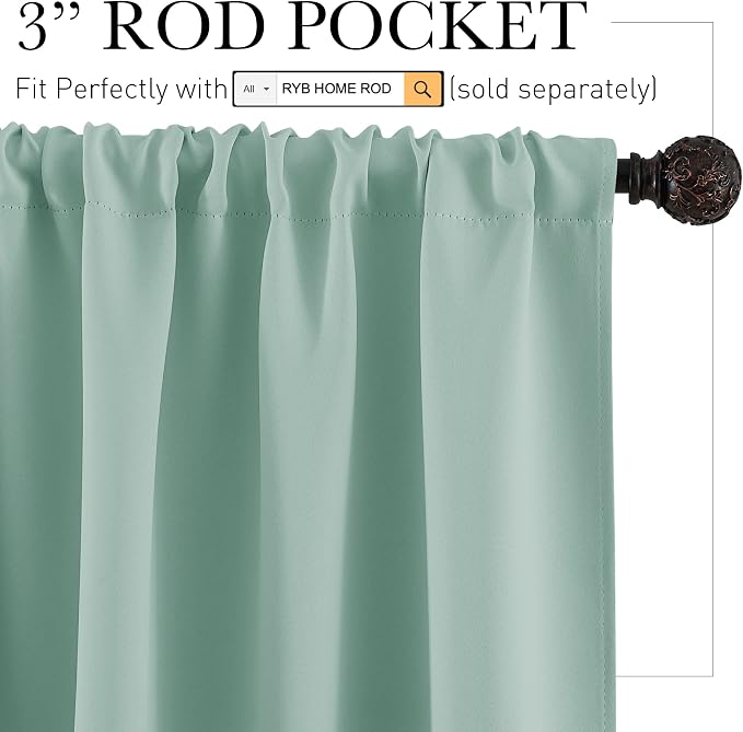 RYB HOME Blackout Curtains for Bedroom Living Room 72 inches Long, Thermal - Image 2