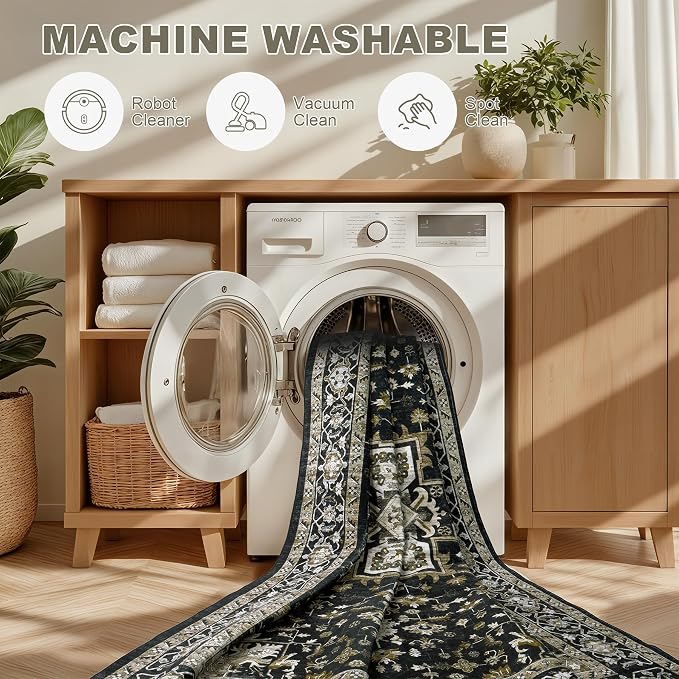5x7 Area Rugs Living Room Rug: Washable Vintage Boho Medallion Rug No Slip - Image 8