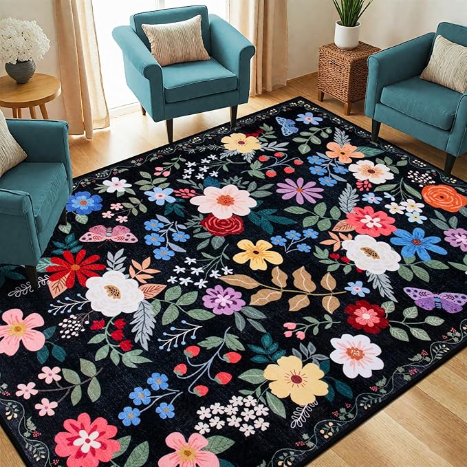 Area Rug Living Room Rugs: Floral 4x6 Washable Rug Vintage Soft Boho Non-Slip - Image 2
