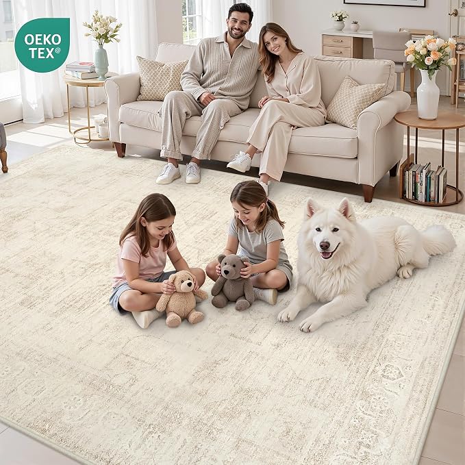 8x10 Area Rugs for Living Room: Vintage Boho Neutral Washable Rug Indoor Soft - Image 7