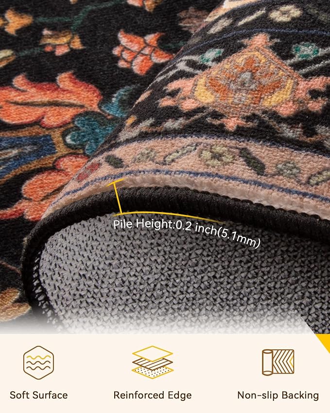 Area Rugs 5'x8' Washable Non-Slip, Floral Vintage Distress Print Pattern - Image 5