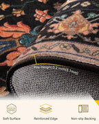 RELEANY Area Rugs Square 8ft Washable Non-Slip, Floral Vintage Distress Print - Image 3
