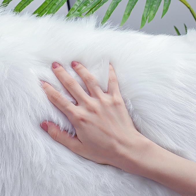 linmopm Faux Fur Rug Sheepskin Shag Fluffy Fuzzy White 4x6 ft Rugs - Image 4