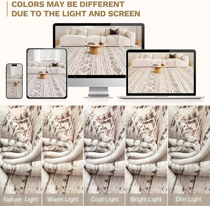 Nakagishi 5x8 Area Rug Living Room: Washable Boho Large Neutral Soft Farmhouse - Image 9