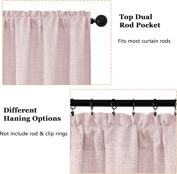 OWENIE Blush Pink Valances for Windows 1 Pcs, Light Filtering Textured - Image 4
