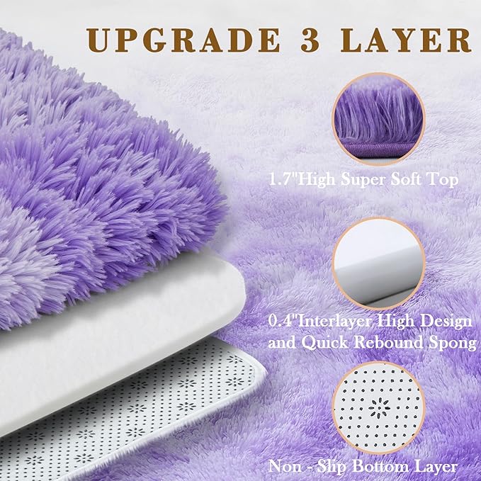 Small Rug Throw Rugs for Bedroom, Mini Area Rug, Fluffy Purple Carpet, - Image 4