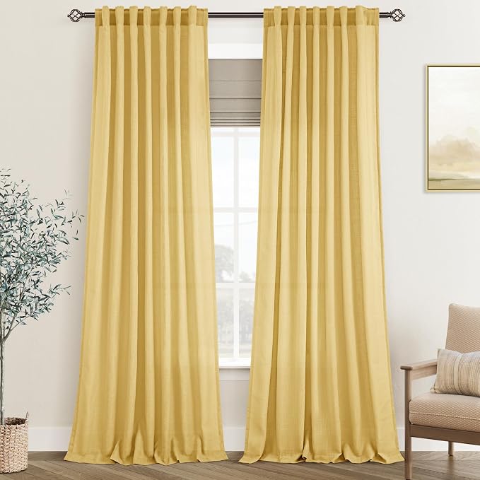 Gold Curtains for Living Room Back Tab Modern Farmhouse Semi Sheer Curtains 102 by Jolilight