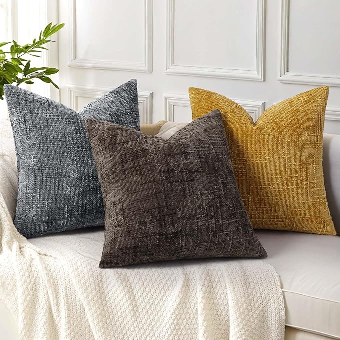 decorUhome Dark Grey Chenille Euro Sham Throw Pillow Covers 24x24 Set of 2 - Image 4