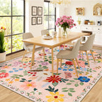 Area Rugs 9x12 Living Room: Floral Washable Rug Vintage Large Soft Boho - Image 4