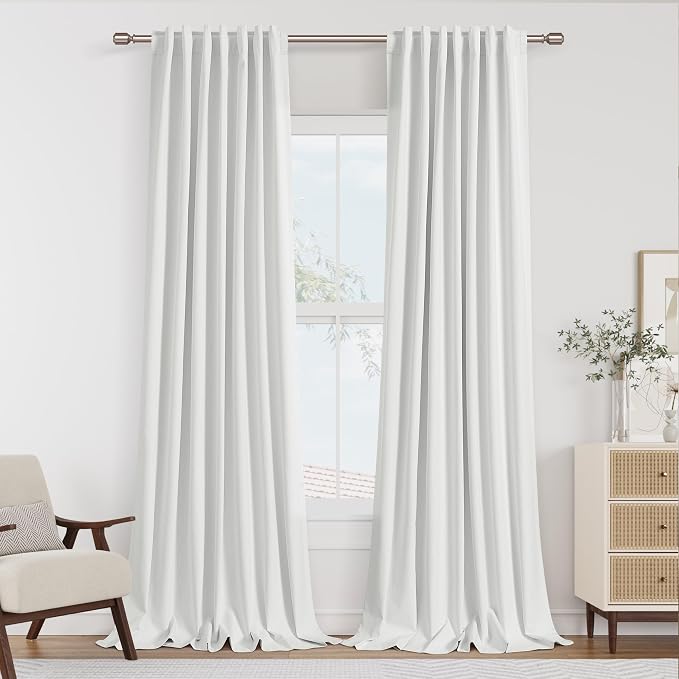 Guken White 100% Blackout Linen Curtains 95 Inch Length 2 Panels Set by Guken
