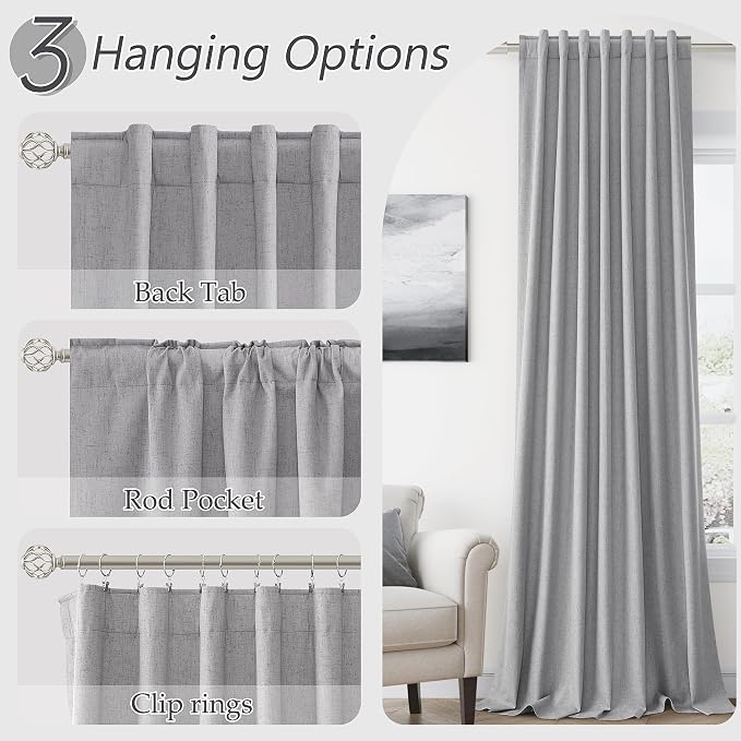 Guken Grey 100% Blackout Curtains 63 Inch Length 2 Panels Set - Image 6