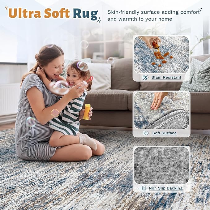 XLUEZ 5x7 Area Rugs for Living Room, Washable Modern Abstract Large Area Rug - Image 4