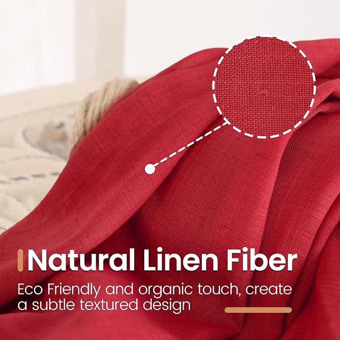 BGment Red Linen Curtains 90 Inch Length - Image 3