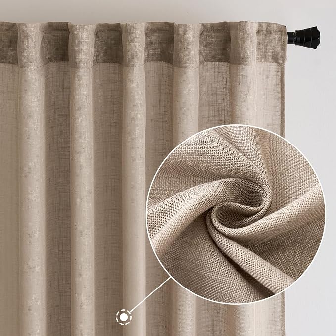 MIULEE Taupe Linen Curtains 90 Inch Length 2 Panels - Image 2