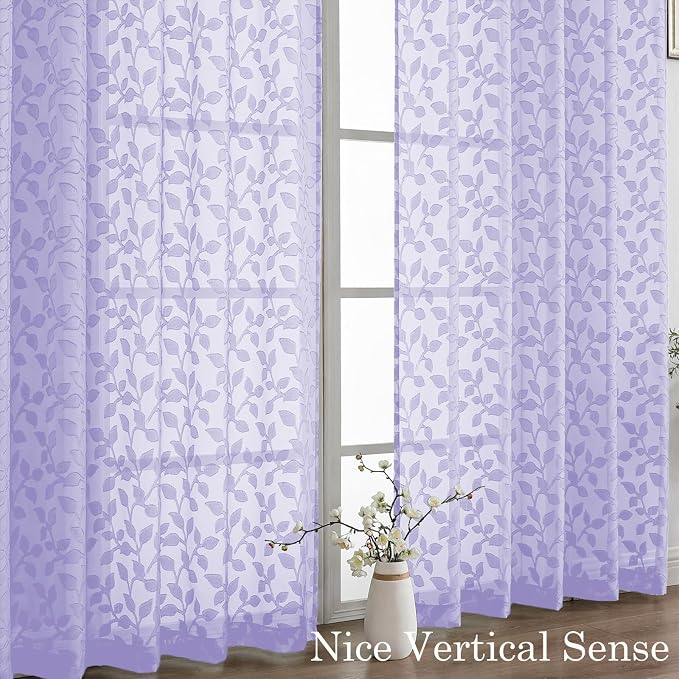 Chyhomenyc Light Purple Sheer Curtains 90 Inch Length 2 Panels Set, Light - Image 9