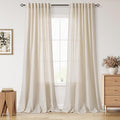 Cream Beige Linen Curtains for Living Room 105 Inches Long Light Filtering Semi by Nanspring