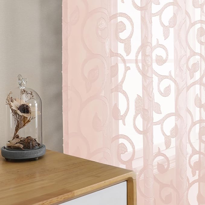 OWENIE Furman Blush Pink Sheer Curtains 24 inch Length 2 Panels Set by OWENIE