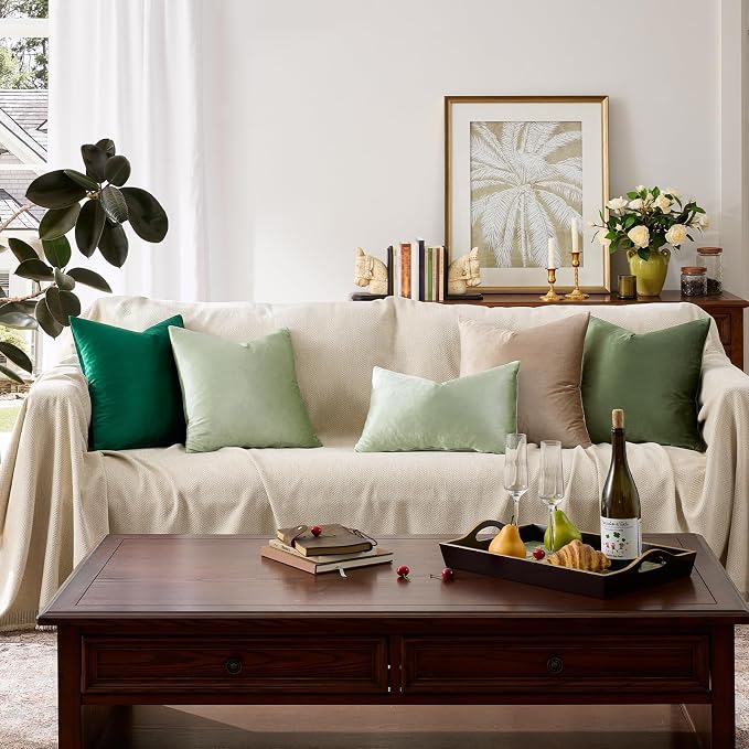 GIGIZAZA Throw Pillow Covers 22x22 Inch Sage Green Velvet Pillows Decorative - Image 7
