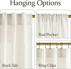 NICETOWN Natural Linen Curtains 96 inch Length 2 Panels, Rod Pocket & Back Tab - Image 2