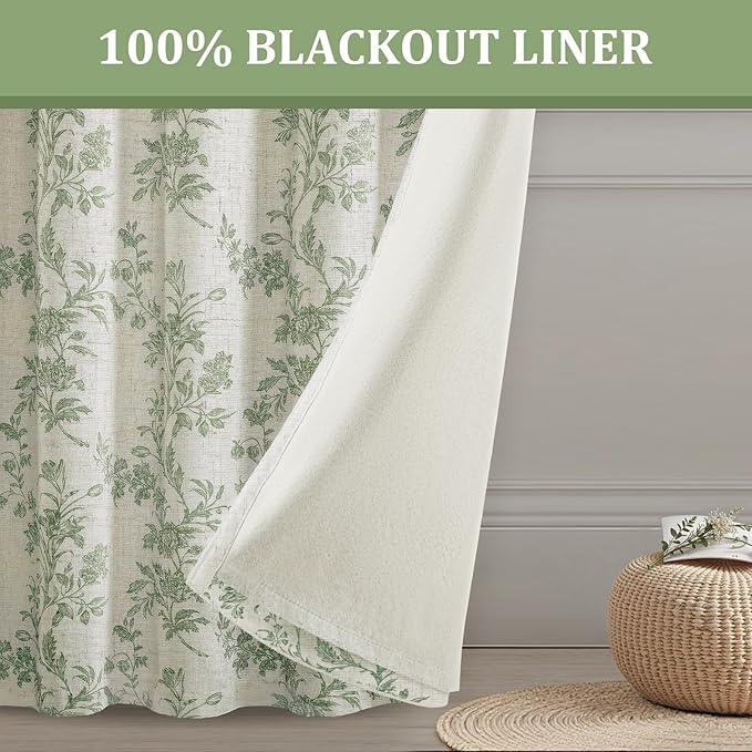 Floral Blackout Curtains Sage Green Printed Curtains Floral Blackout Curtains - Image 3